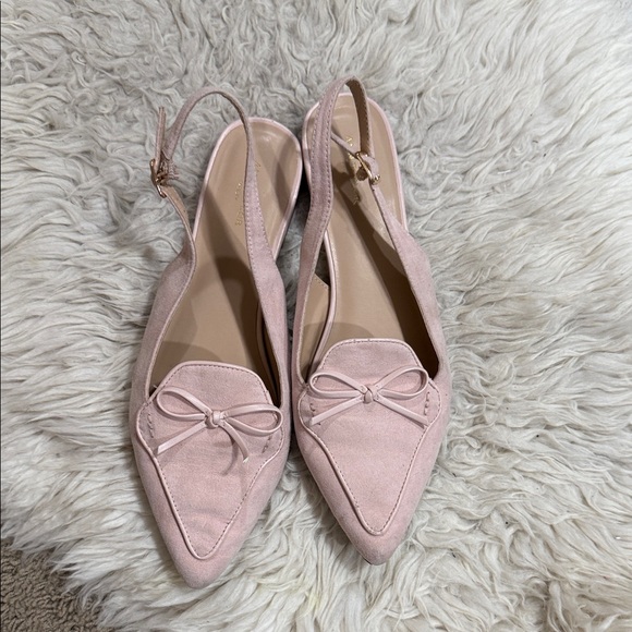 Ann Taylor Factory Shoes - Ann Taylor pink suede slingback pointed-toe flats with‎ a bow detail Size 10 M